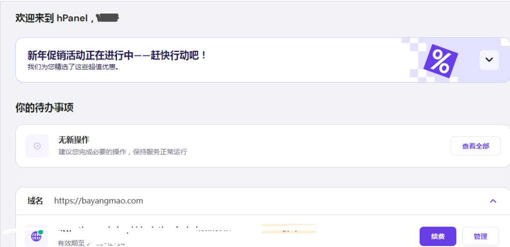 hostinger个人中心右侧信息